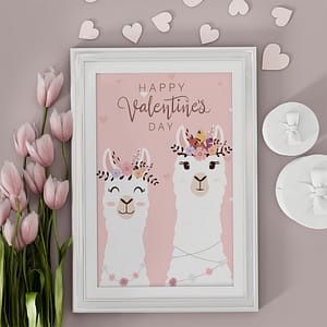 Happy Valentine's Day-Romantic Cartoon pink art with tulips