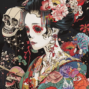 Geisha Skull Art: Embracing Takashi Murakami's Vibrant Influence