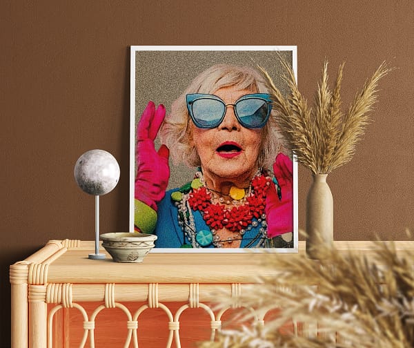 elegant retro wall art cheerful lady