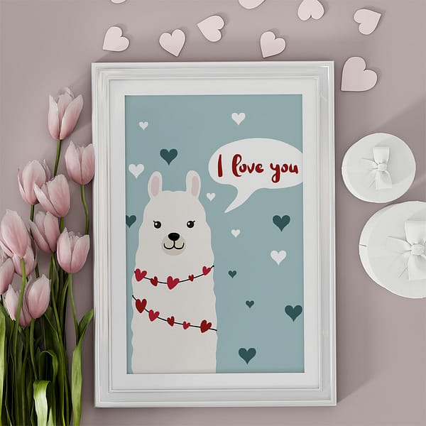 valentine's day art valentine lama with tulips