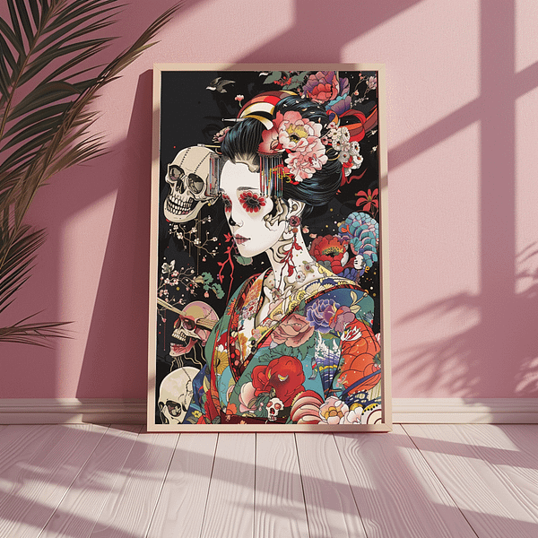 Geisha Skull Art: Embracing Takashi Murakami's Vibrant Influence