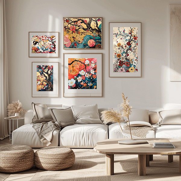 Colorful Japanese Wall Art Set of 5 Prints