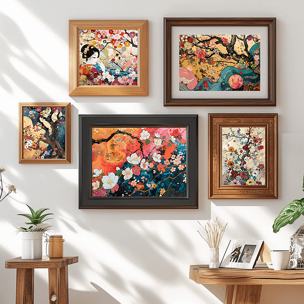 Colorful Japanese Wall Art Set of 5 Prints