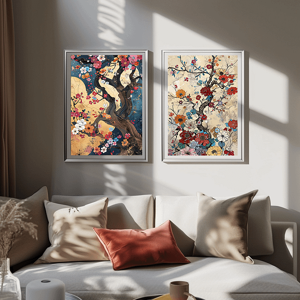 Colorful Japanese Wall Art Set of 5 Prints