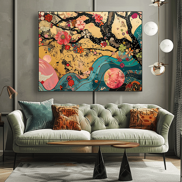 Colorful Japanese Wall Art Set of 5 Prints