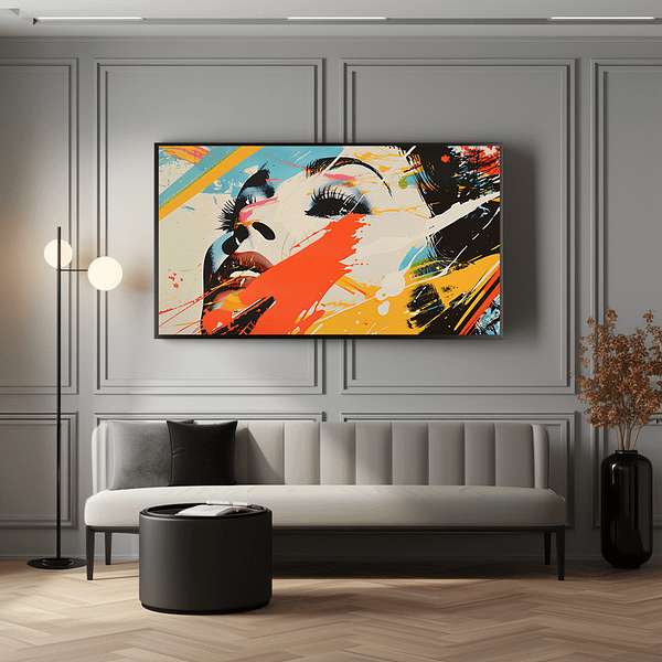 Pop Art Digital Print displayed in a modern living room setting.