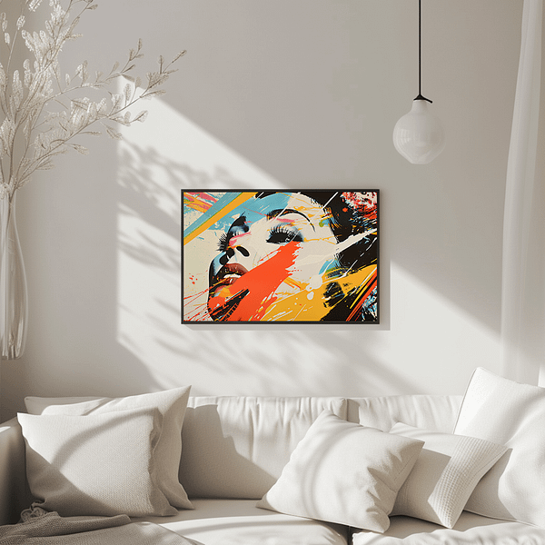 Pop Art Digital Print hanging in a cozy, light-filled living space.