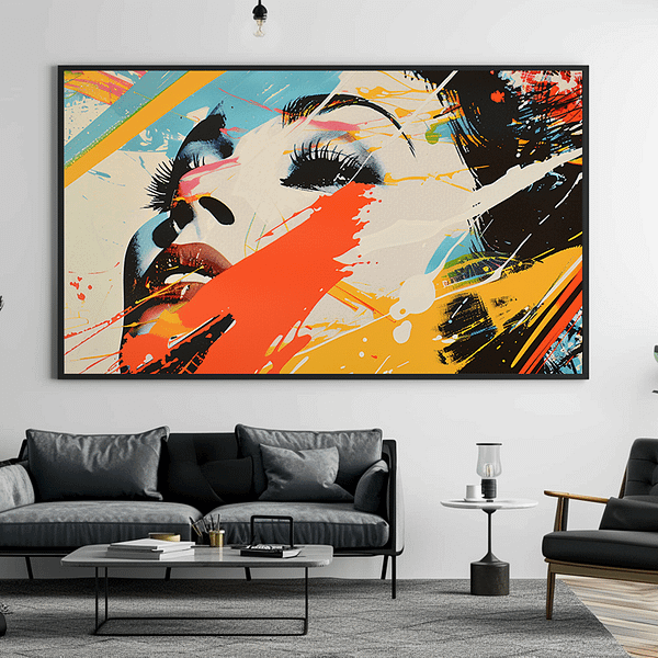 Pop Art Digital Print featured in a sophisticated living room with stylish decor.