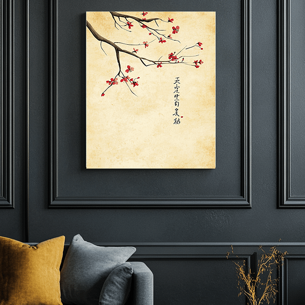 Japanese blossom art featuring delicate cherry blossoms on a branch, perfect for adding a zen touch to any space.