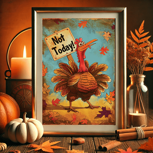 Funny Thanksgiving Art – Turkey's Lucky Day in a Cozy Frame