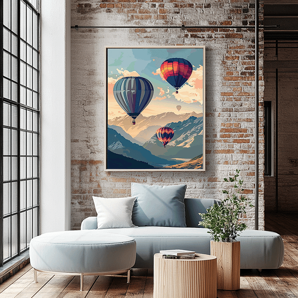 Queenstown Travel Poster in a cozy, modern interior, capturing the serene beauty of New Zealand’s landscape.