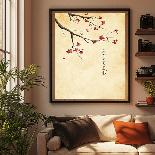 Tranquil Japanese blossom art displaying a cherry blossom branch, adding a touch of nature to any minimalist or zen interior.