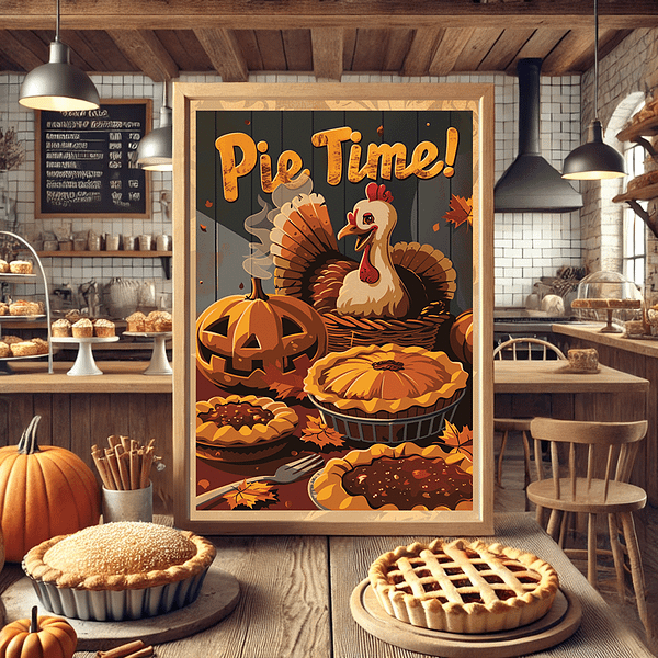 This Funny Fall Poster mockup showcases the framed poster on a white rustic table, surrounded by vibrant autumn leaves and pumpkins. The warm hues of orange, red, and brown bring out the cheerful fall spirit, making it an ideal decor piece for the season.