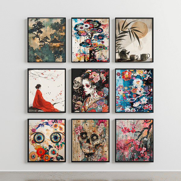 23-Piece Wall Art Bundles: Vibrant Murakami & Kusama Inspired Prints and Triptychs